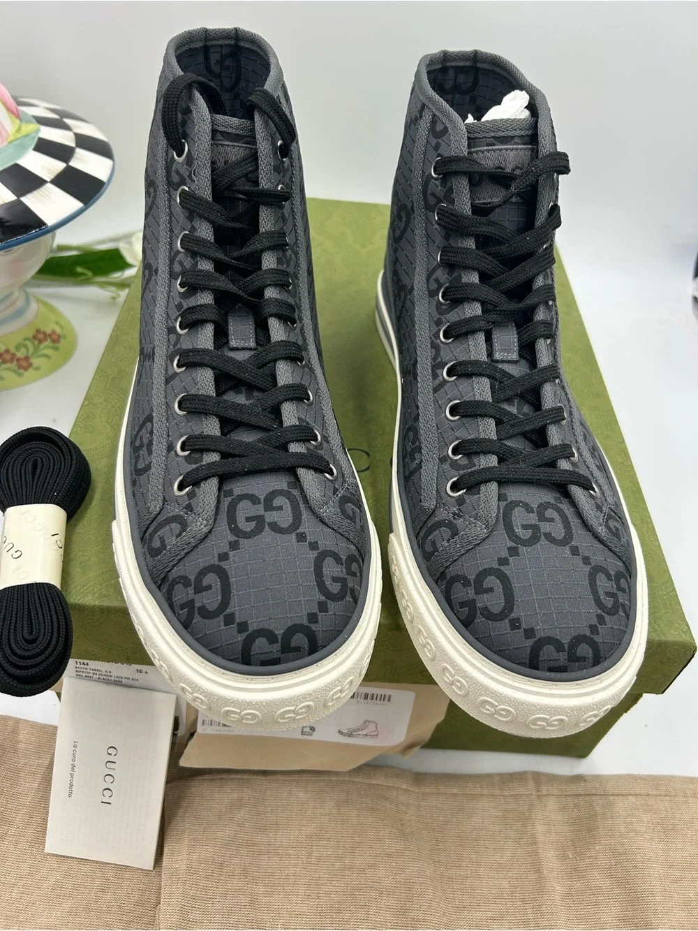 Men's Gucci tennis 1977 high top sneakers size 10.5 fits 11.5 US made in Italy